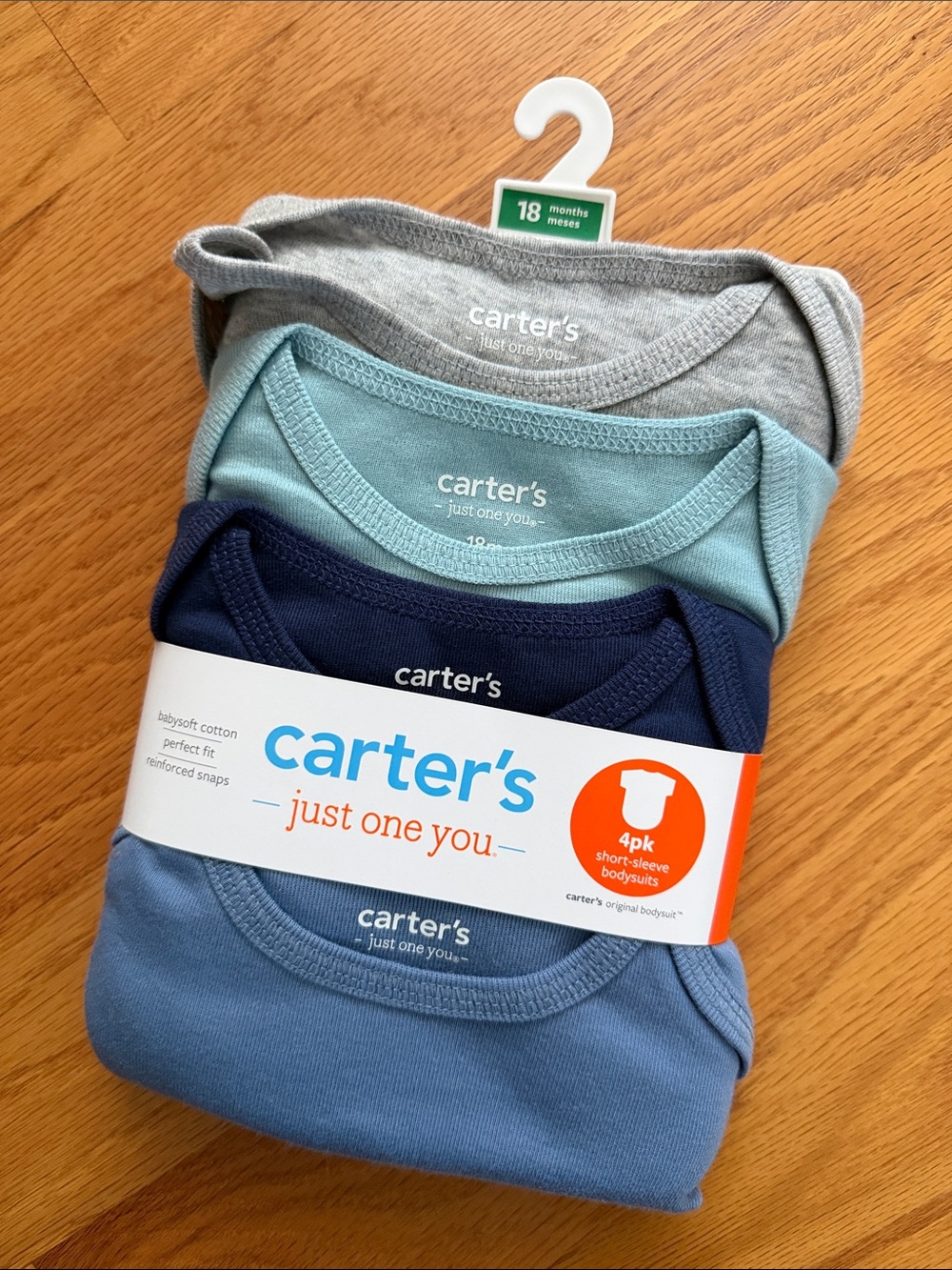NEW Carter's 4-Pack Short-Sleeve Bodysuits in Gray, Teal, Navy & Blue